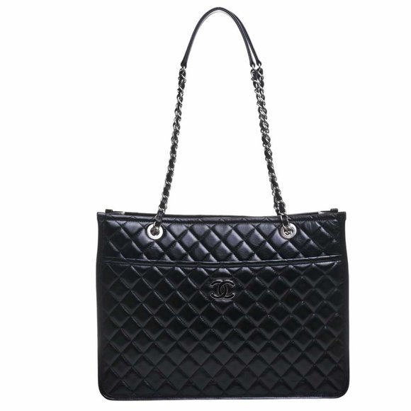 CHANEL Handbags - CHANEL Leather Matelasse Coco Mark Chain Tote Bag Black Ladies